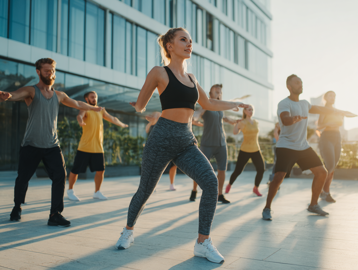 Група людей різного віку займається фітнесом